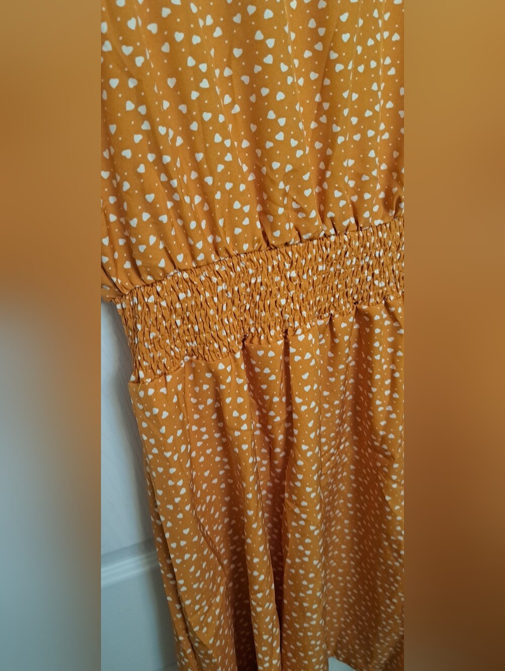 Mustard Yellow Heart Print Dress | Fits Women's Size 12 | Lightweight New - Picture 6 of 13